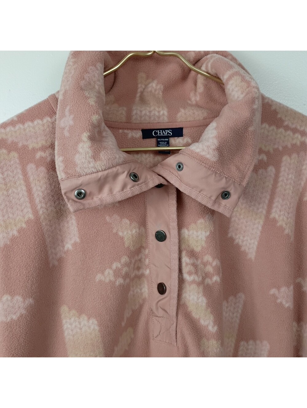 Chaps Southwest Fleece Fluffy Tribal Aztec Print Sweater Pink Ivory Sz XXL - Picture 3 of 9